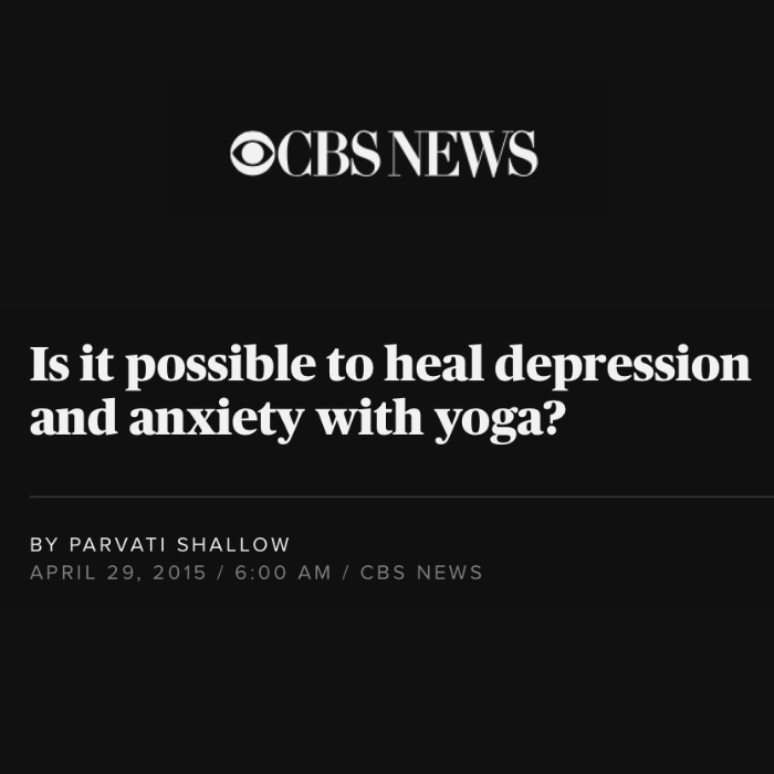 Picture front page CBS News Online: Is it possible to heal anxiety & depression with yoga?