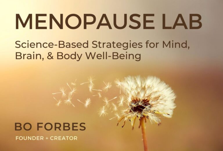 Gold background with the words "Menopause Lab: Science-Based Strategies for Mind, Brain, and Body Well-Being"